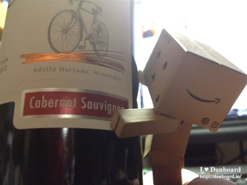 ダンボー、ワインのラベルを観察する